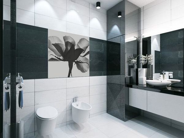 Туалетная комната в чёрно-белом стиле По верхнему краю пущен
